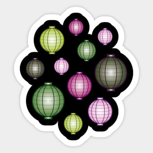 Lanterns | Mid Autumn Festival | Pink Green | Black Sticker